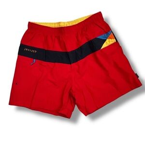 Vintage Jantzen Swim Trunks Mens Large Colorblock Mesh Liner Pockets Preppy Red